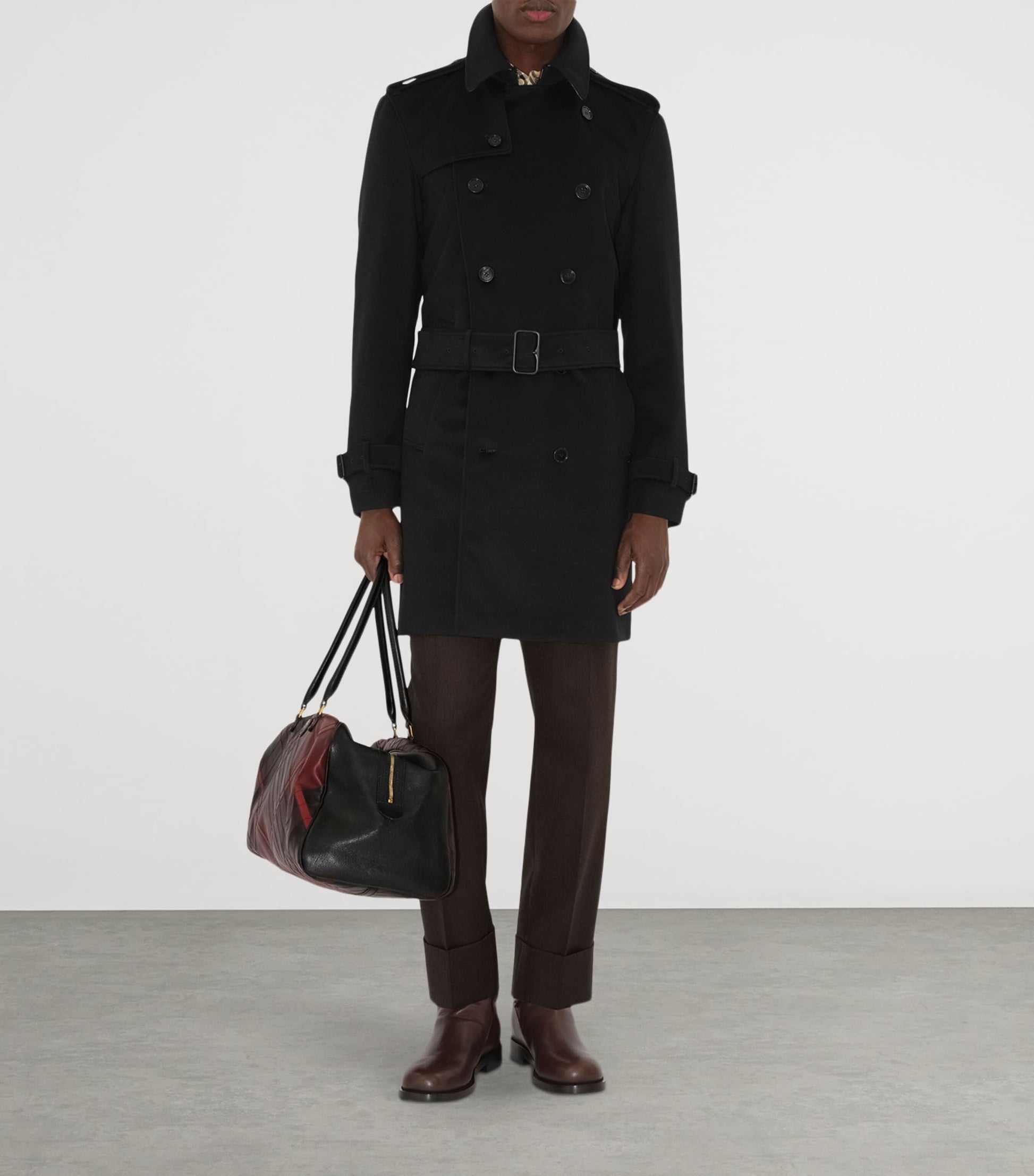 Black Cashmere Mid-Length Trench Coat