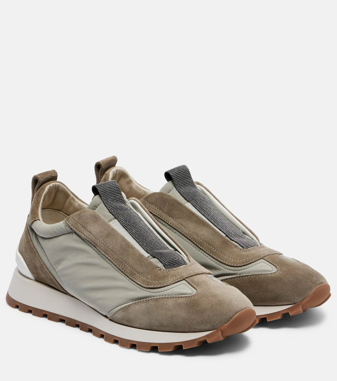 Brunello Cucinelli - Monili suede-trimmed sneakers