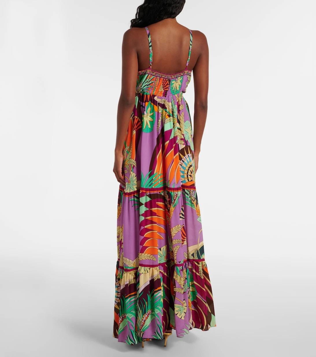 Camilla - Gathered printed silk cutout maxi dress