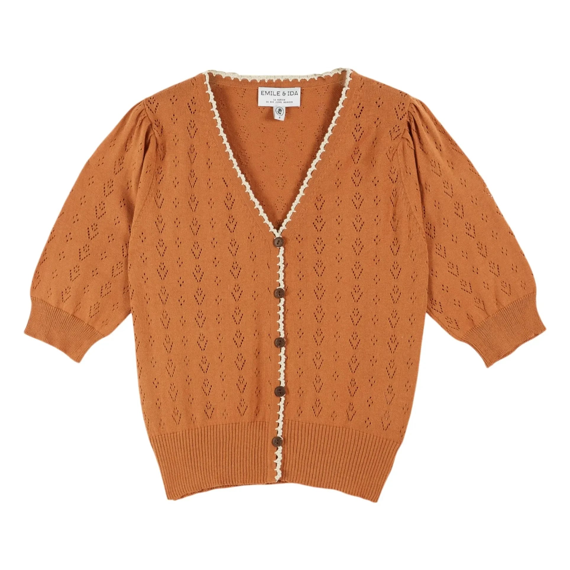 Emile et Ida - Organic cotton openwork cardigan | Cannelle