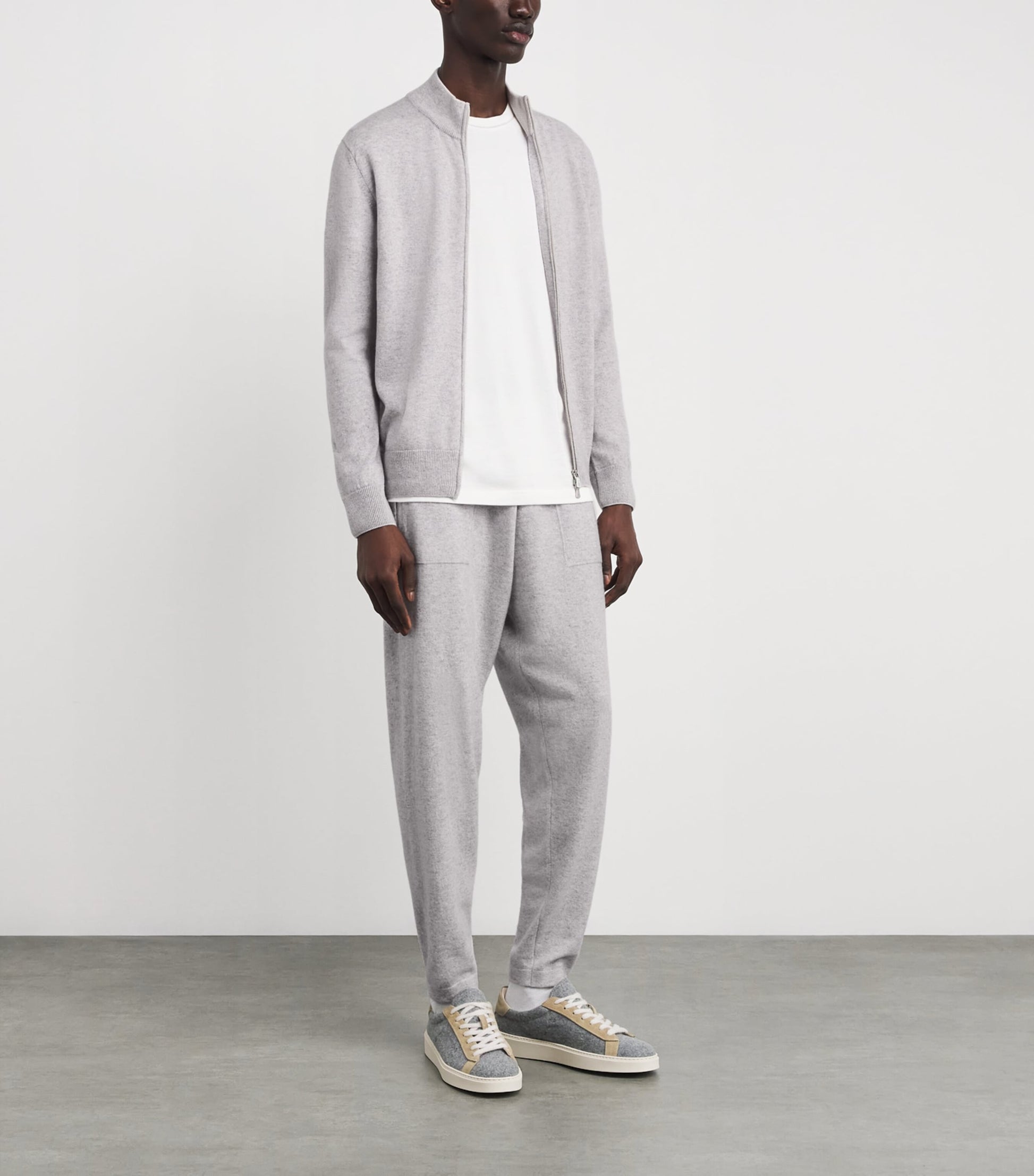 Eleventy Grey Cashmere Zip-Up Sweater