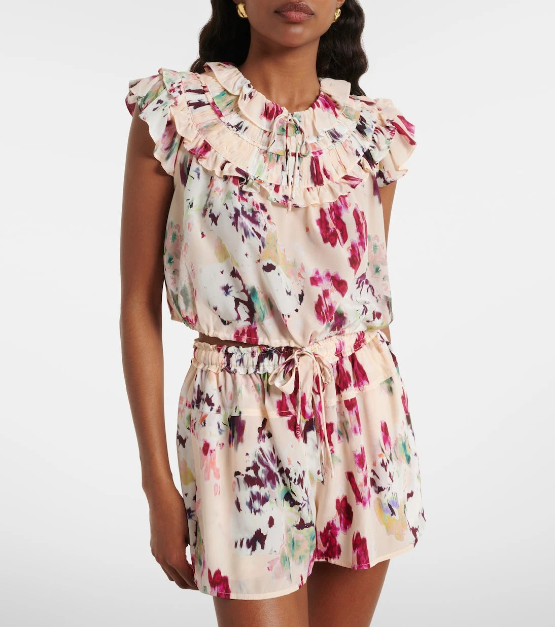 Ulla Johnson - Eleonore floral ruffled silk crop top