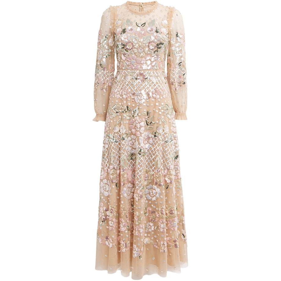 Needle & Thread Beige Embellished Rosalie Maxi Dress