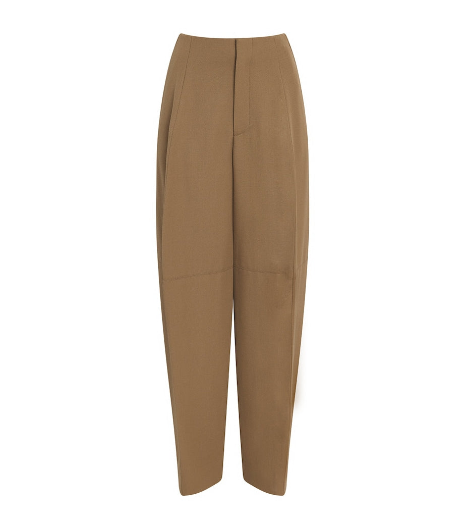 Victoria Beckham Brown Virgin Wool Sculptural Leg Trousers