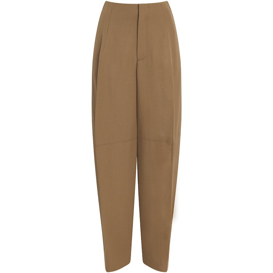 Victoria Beckham Brown Virgin Wool Sculptural Leg Trousers