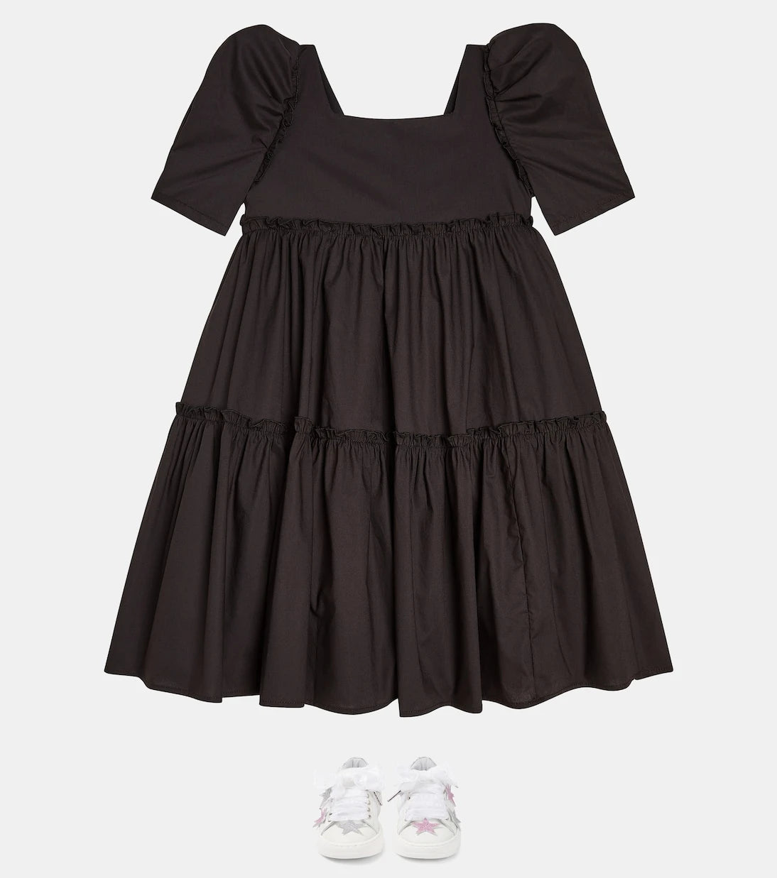 Monnalisa - Ruffled puff-sleeve cotton dress