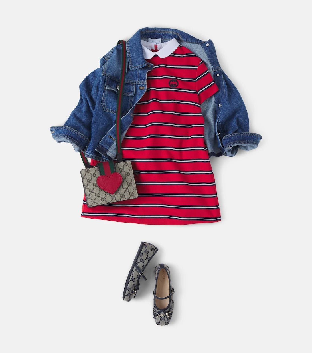 Gucci Kids - فستان بولو مخطط بشعار G المتشابك