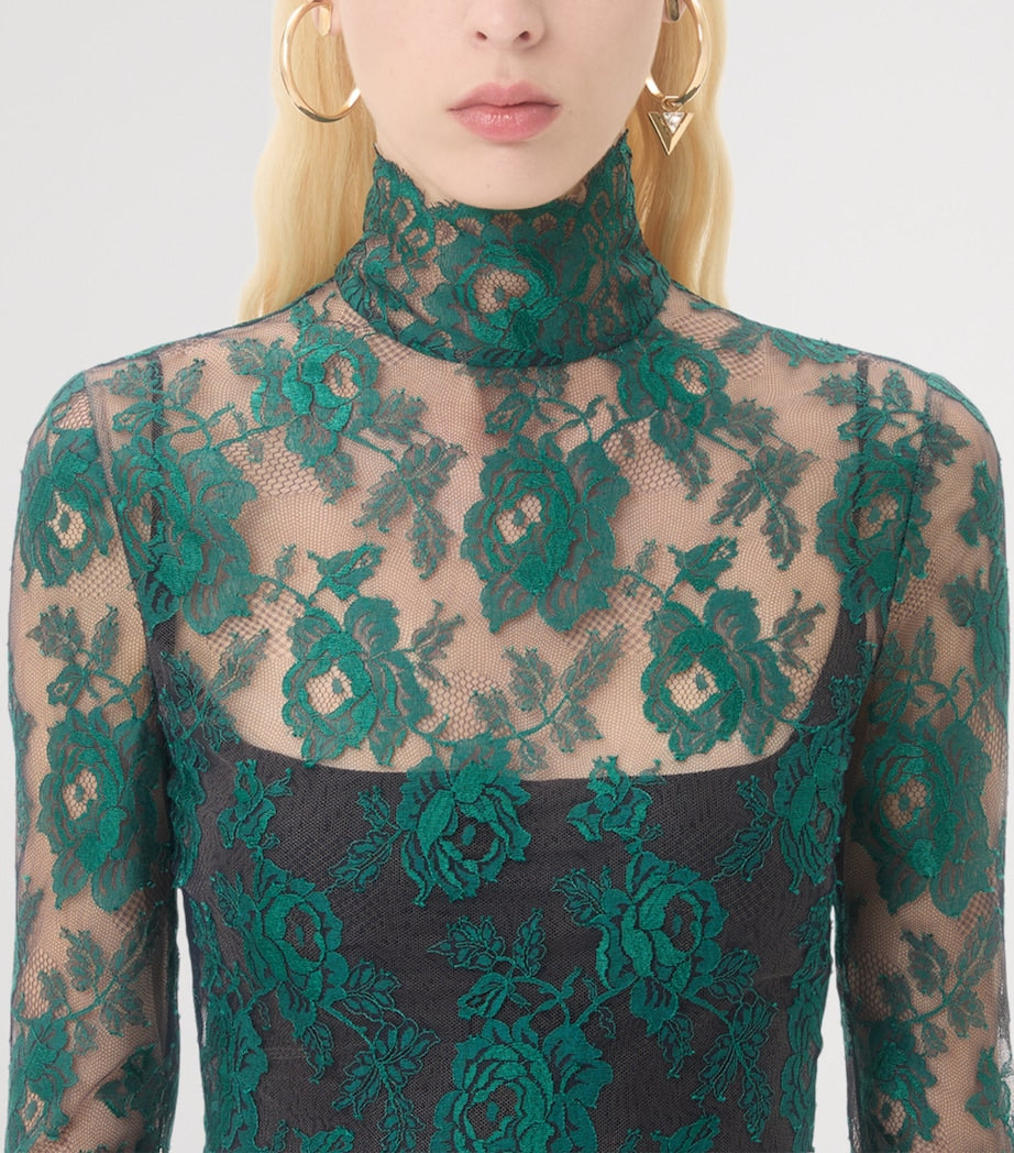 Valentino Green Lace Floral Top
