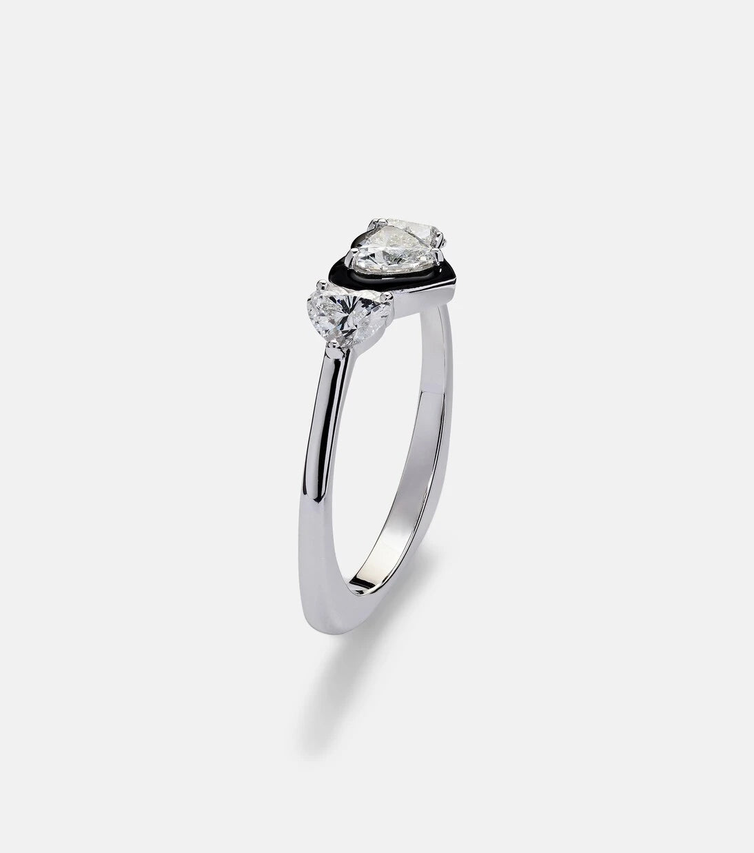 Kamyen - 18kt white gold and enamel pinky ring with diamonds
