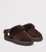 Brown Diamond Maxi Suede-Shearling Mules