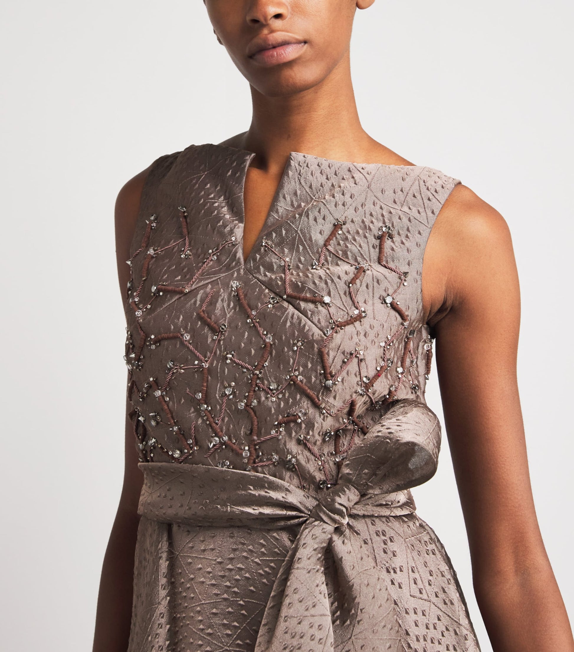 Rivet Organza Embroidered Gown TAUPE