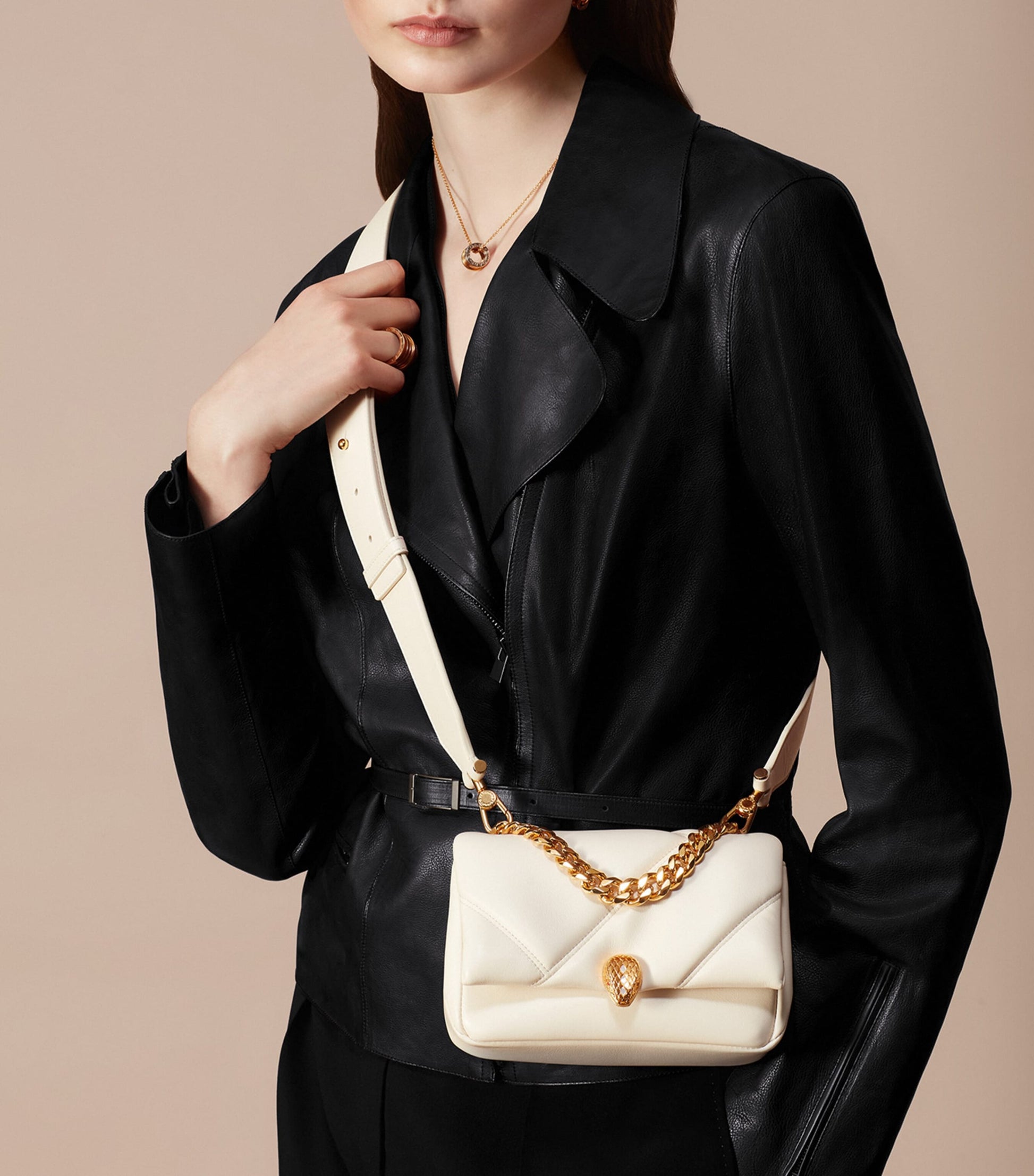 White Mini Serpenti Cabochon Cross-Body Bag