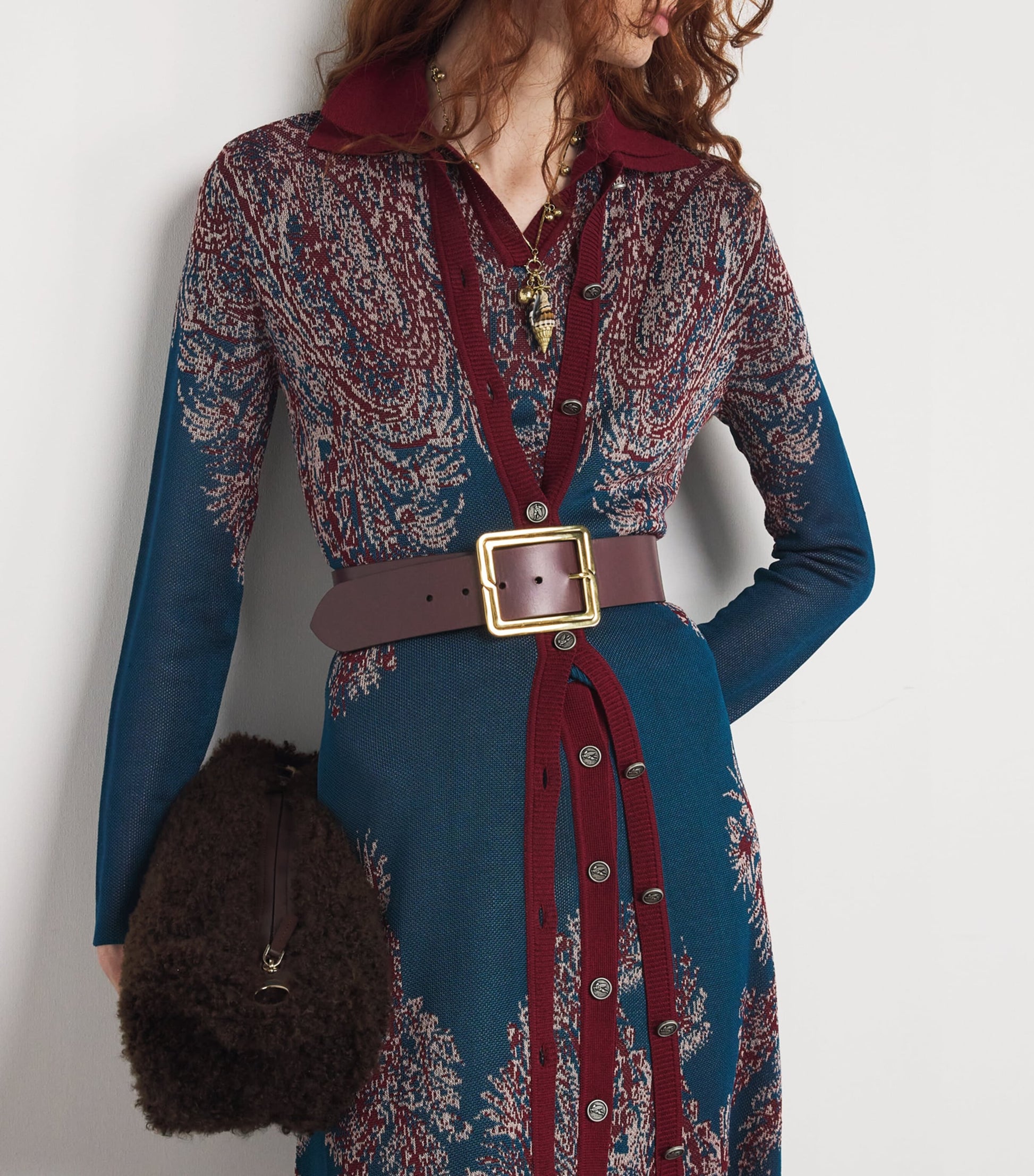 Etro Burgundy Leather Wide Belt