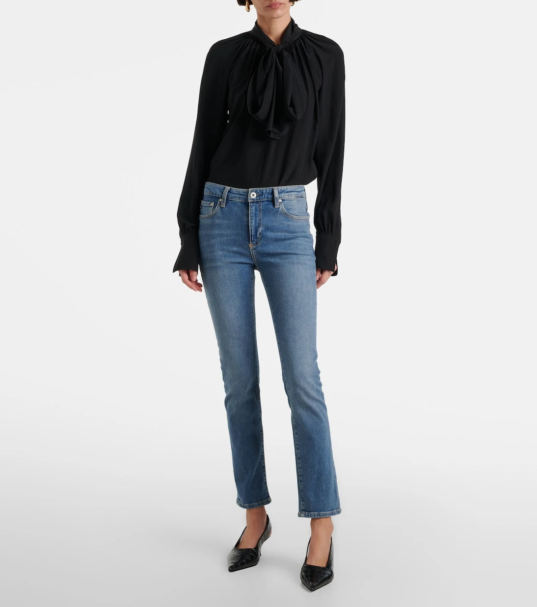 AG Jeans - بنطلون جينز ماري بقصة سلم وخصر عالٍ