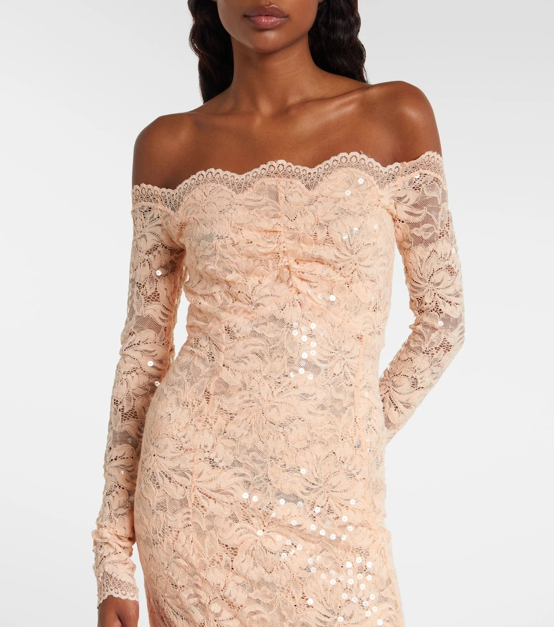 Rabanne - Sequined off-shoulder lace midi dress