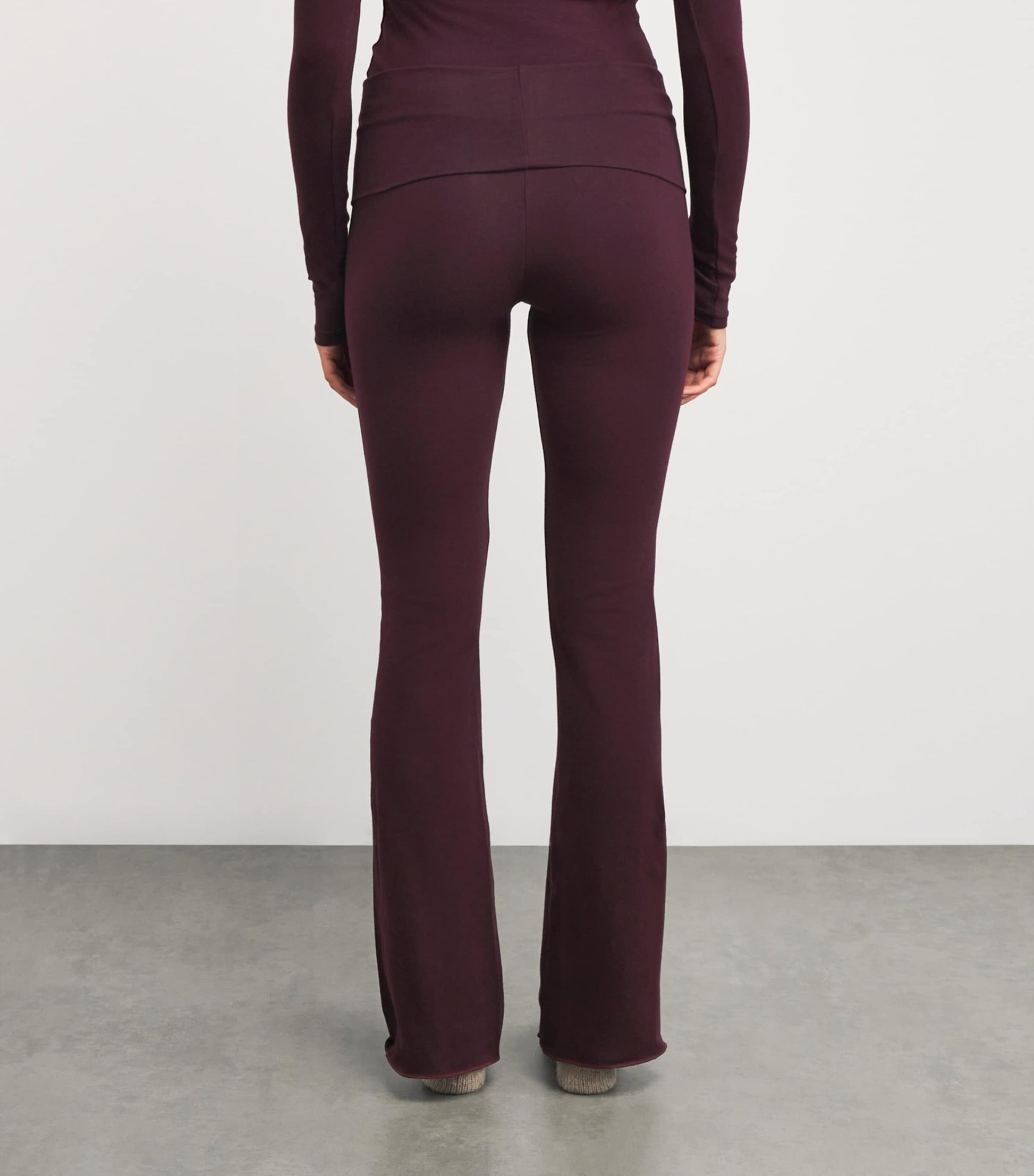 Skims Burgundy Cotton-Blend Jersey Foldover Trousers