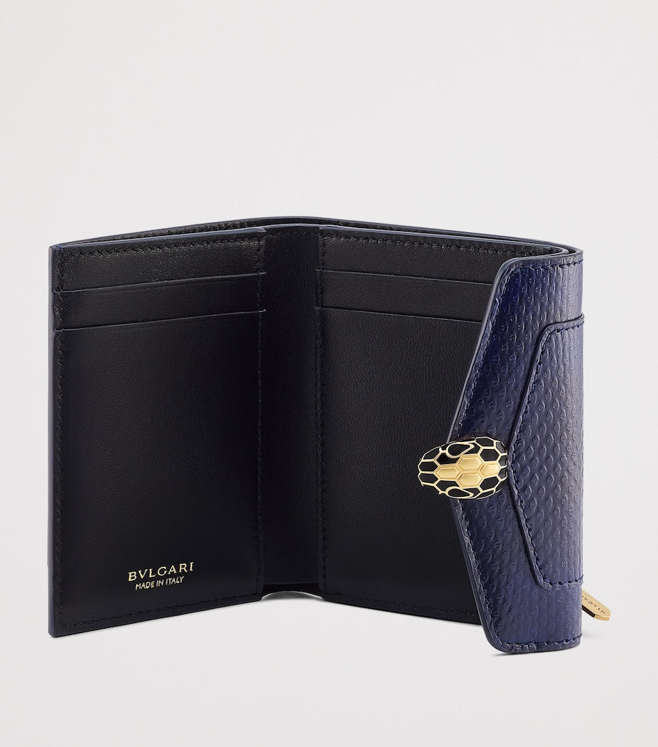 Bvlgari Blue Karung Leather Serpenti Forever Compact Wallet