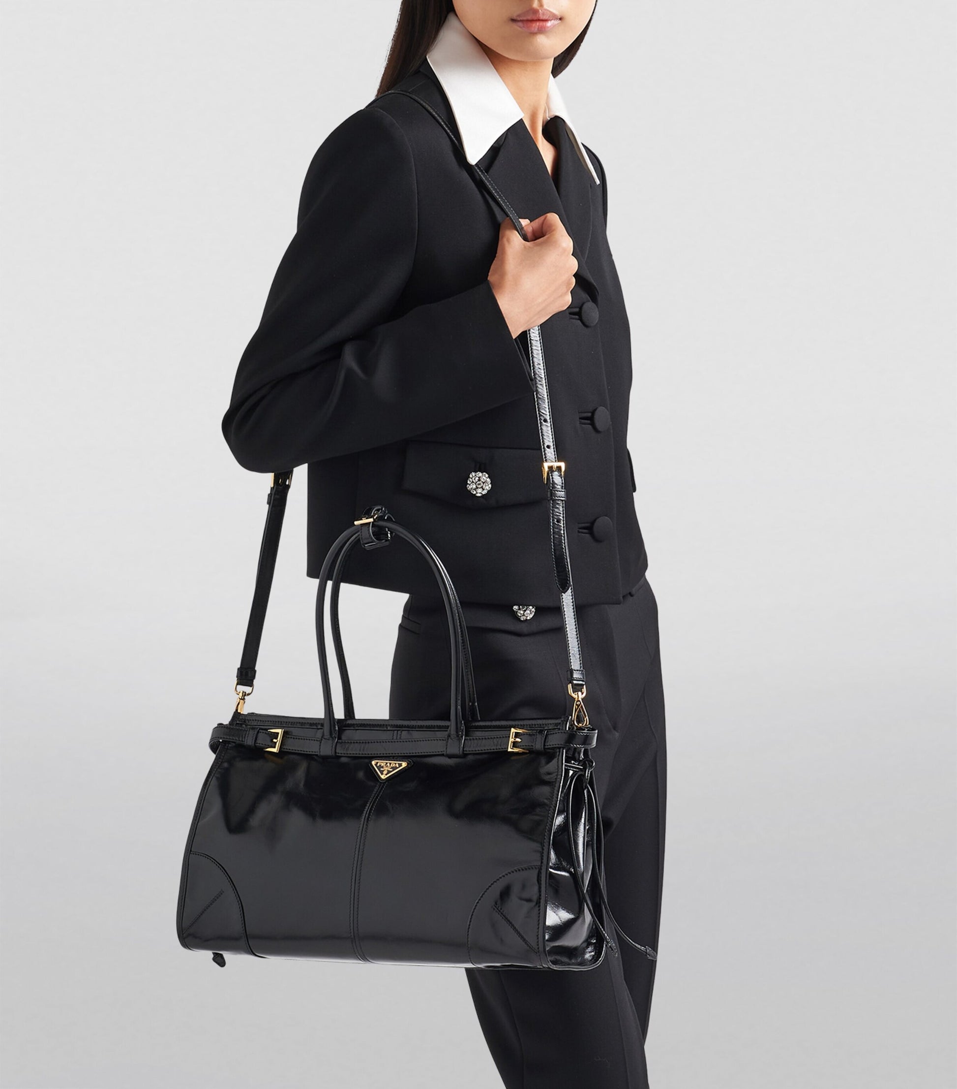 Prada Black Large Leather Bonnie Top-Handle Bag