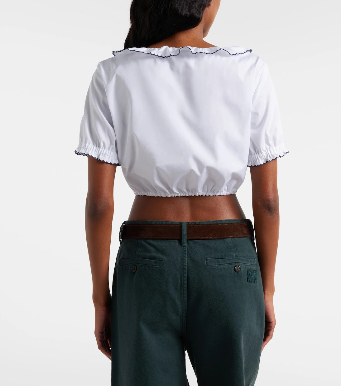 Miu Miu - Scalloped cotton poplin crop top