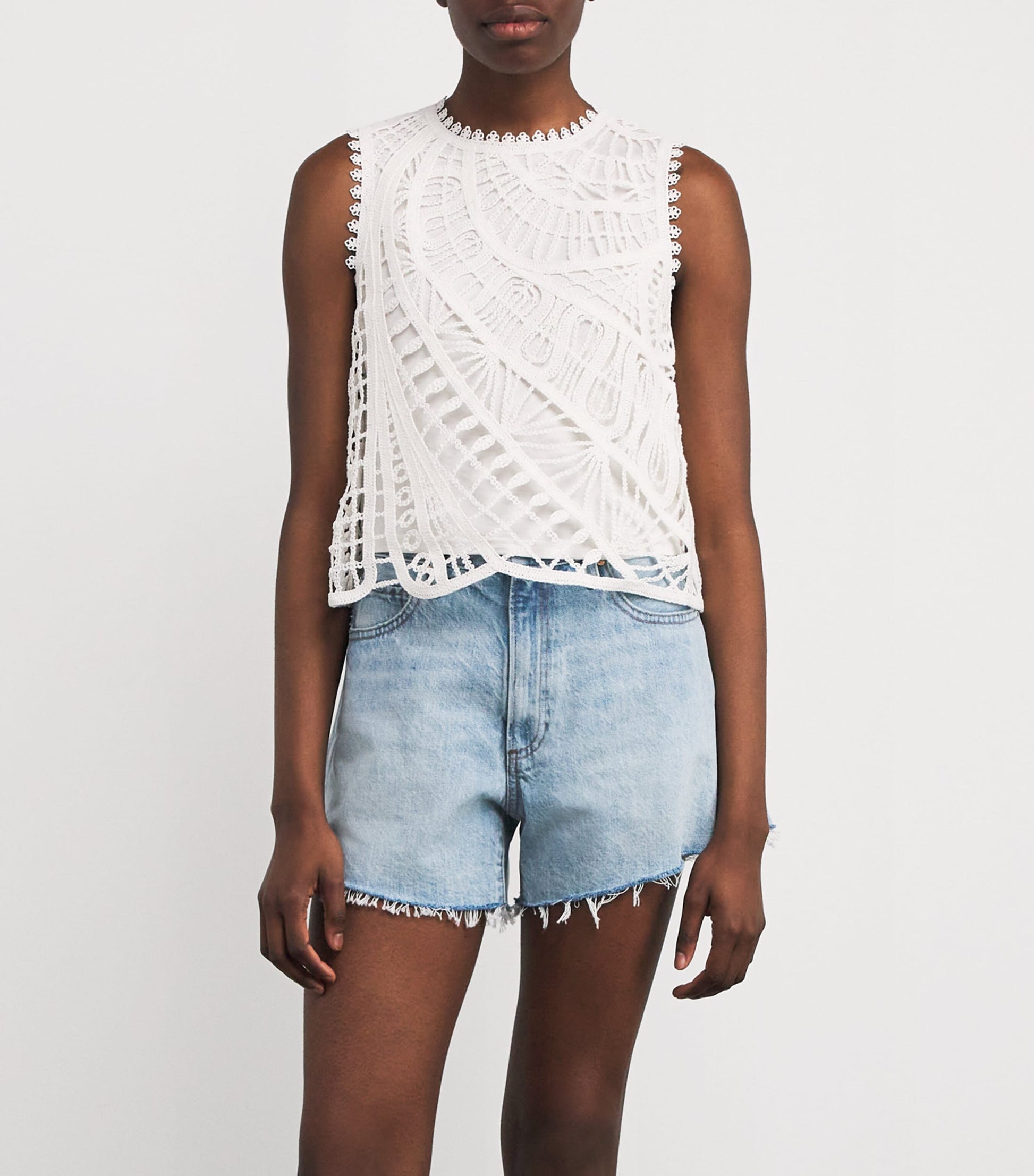 White Crochet Sleeveless Crop Top