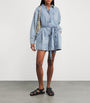 Blue Cotton-Blend Denim Belted Playsuit