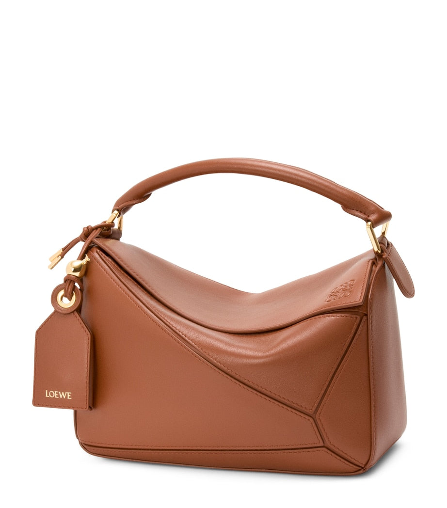 LOEWE Brown Small Leather Featherlight Puzzle Top-Handle Bag