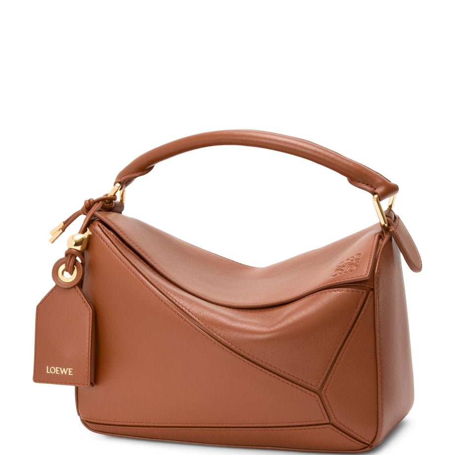 LOEWE Brown Small Leather Featherlight Puzzle Top-Handle Bag