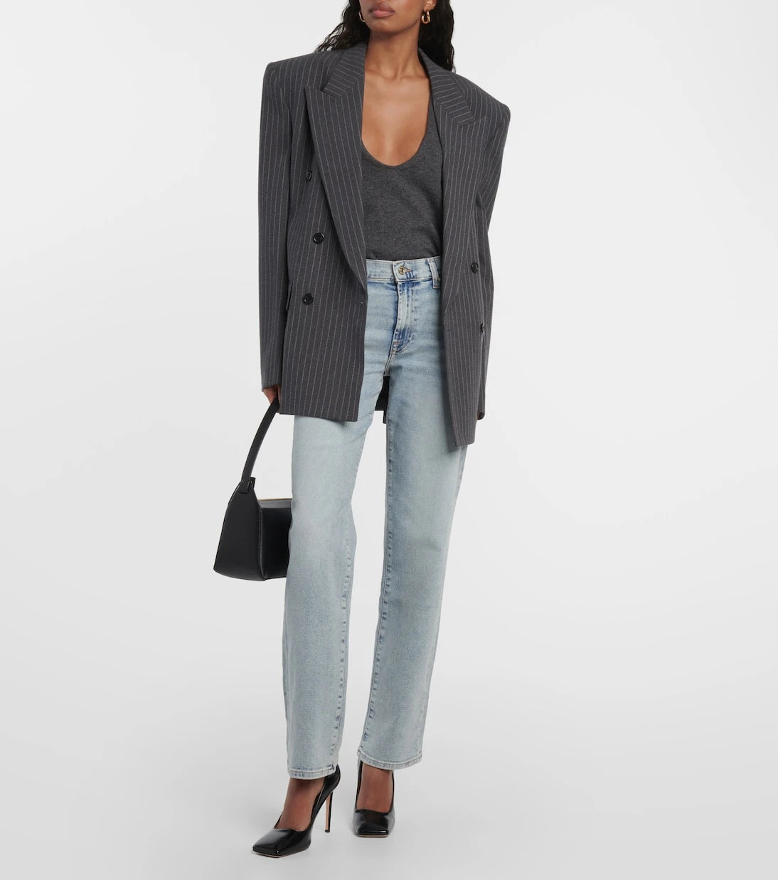 7 For All Mankind - بنطلون جينز Ellie بقصة مستقيمة وخصر متوسط الارتفاع