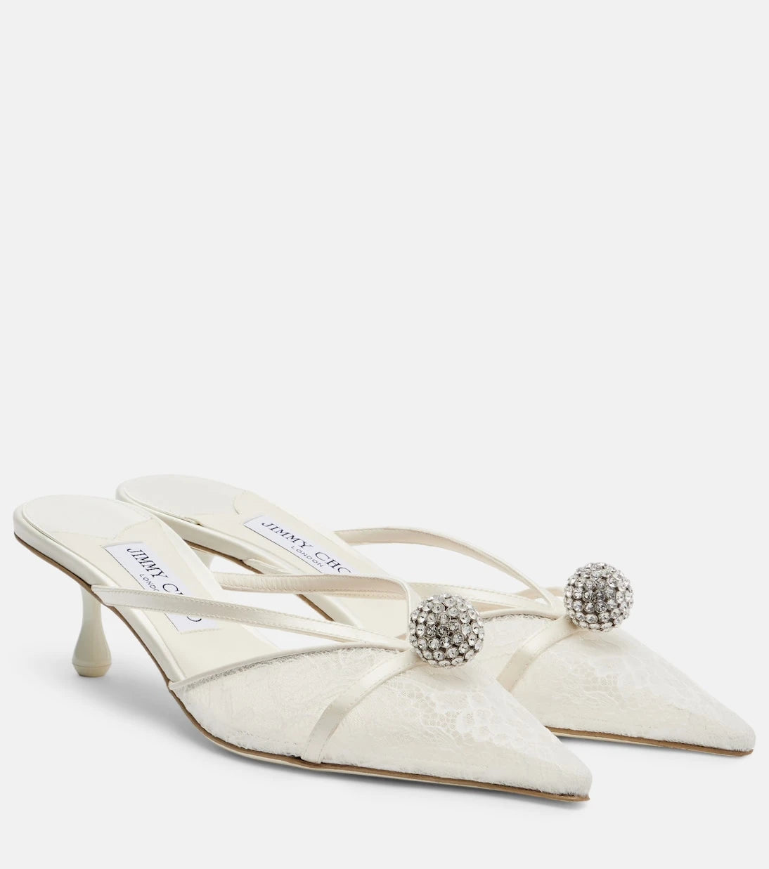Jimmy Choo - Sana embellished leather-trimmed lace mules