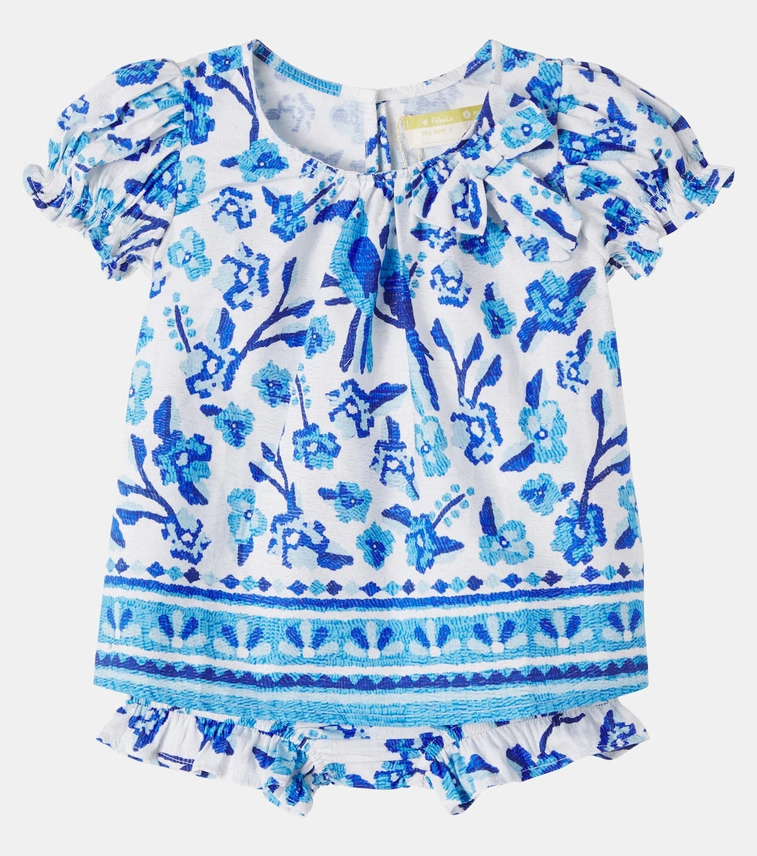 Fábula - Baby printed smocked cotton dress and bloomers set