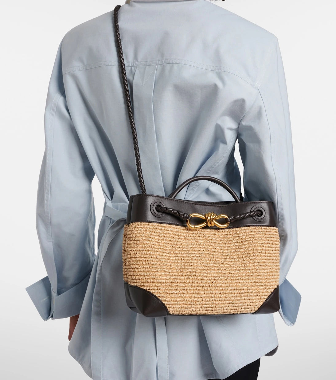 Bottega Veneta - Andiamo Small leather and raffia top-handle bag