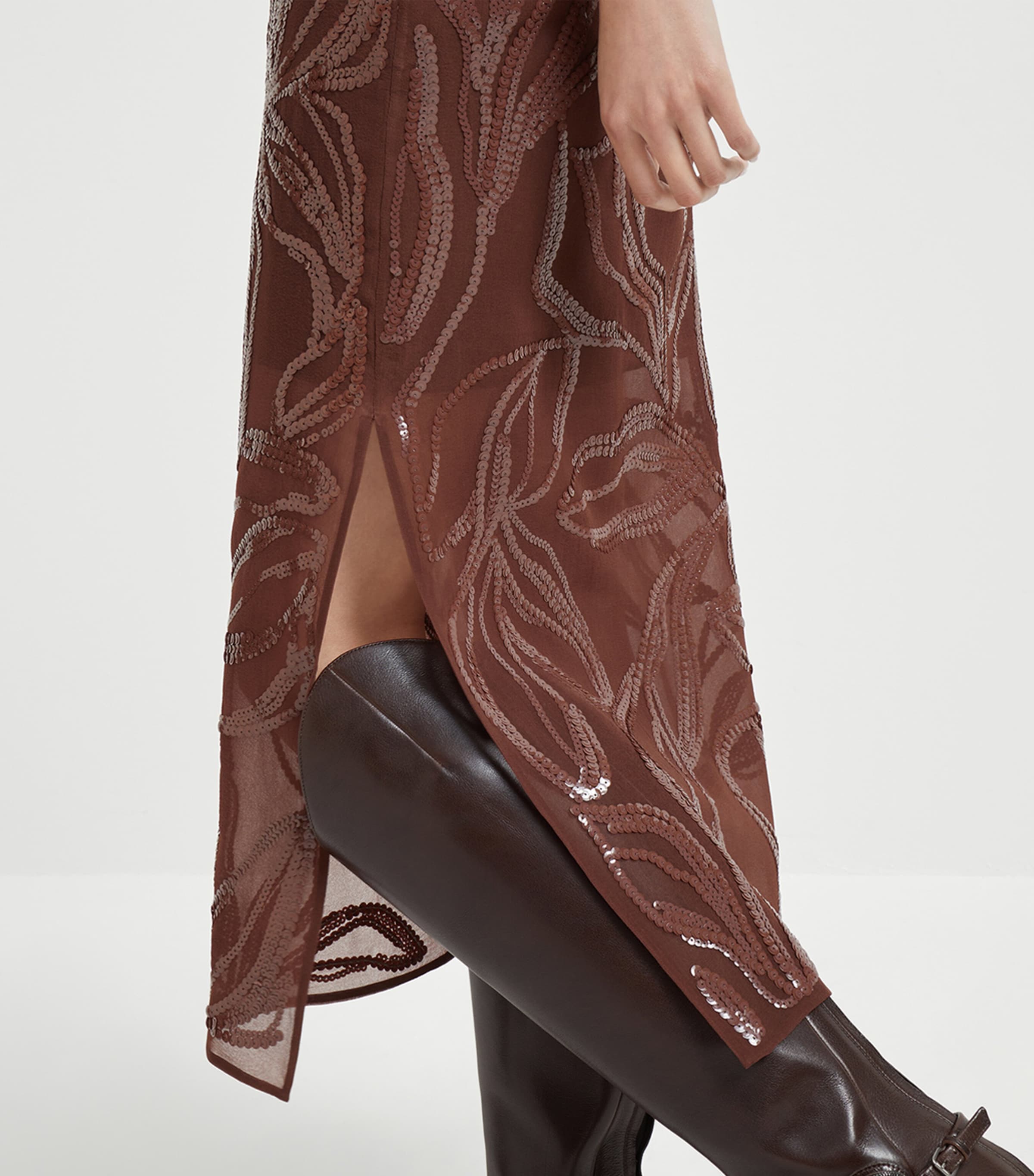 Brunello Cucinelli Red Silk Embellished Midi Skirt