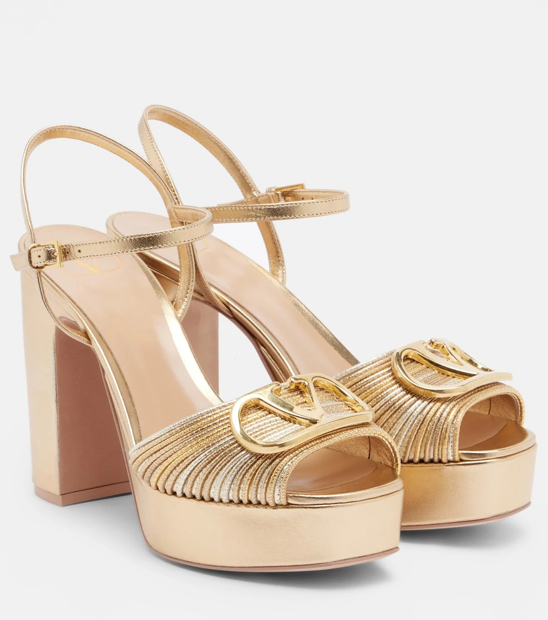 Valentino Garavani - VLogo metallic leather platform sandals