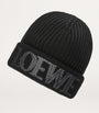 Black Wool Embroidered-Logo Beanie