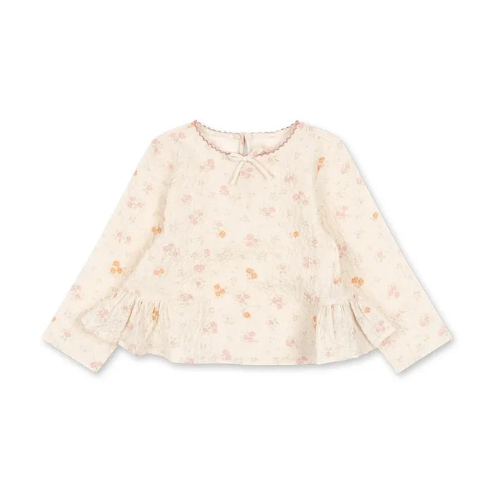 Konges Sløjd pamuk ve elastan kız çocuk fırfırlı bluz ELIN BOW BLOUSE GOTS