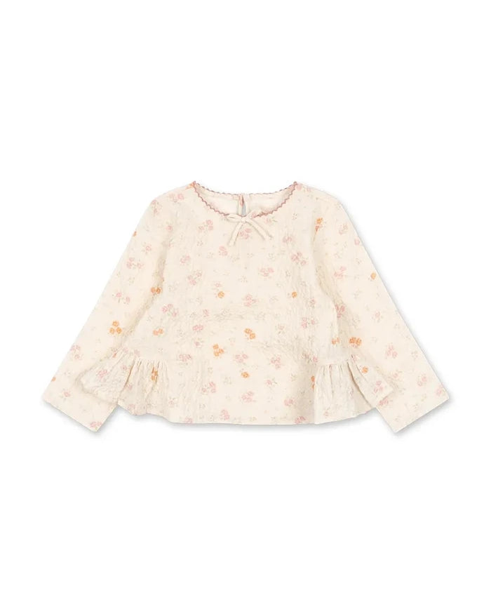 Konges Sløjd pamuk ve elastan kız çocuk fırfırlı bluz ELIN BOW BLOUSE GOTS