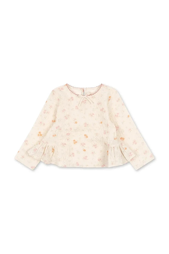 Konges Sløjd pamuk ve elastan kız çocuk fırfırlı bluz ELIN BOW BLOUSE GOTS