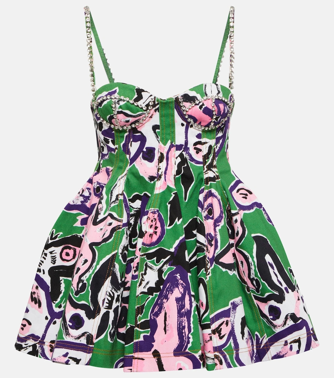 Area - Embellished printed denim minidress