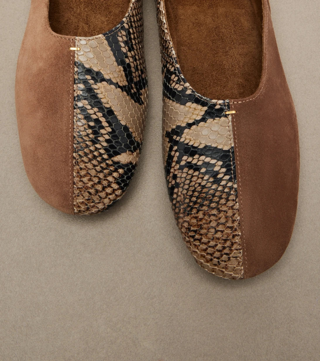 Khaite - Jane snake-effect leather and suede ballet flats