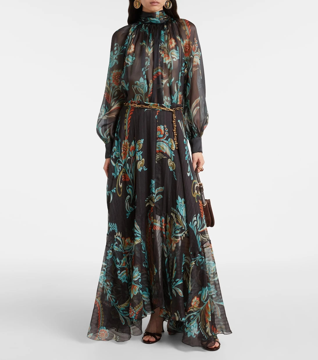 Etro - تنورة ماكسي من الساتان الحريري المطبوع