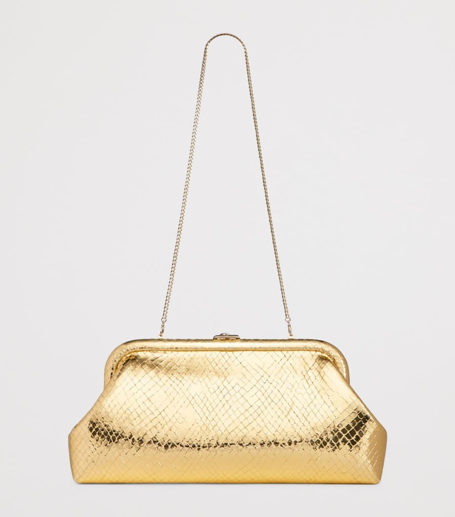 Jimmy Choo Gold Skylar Snake-Embossed Leather Clutch Bag