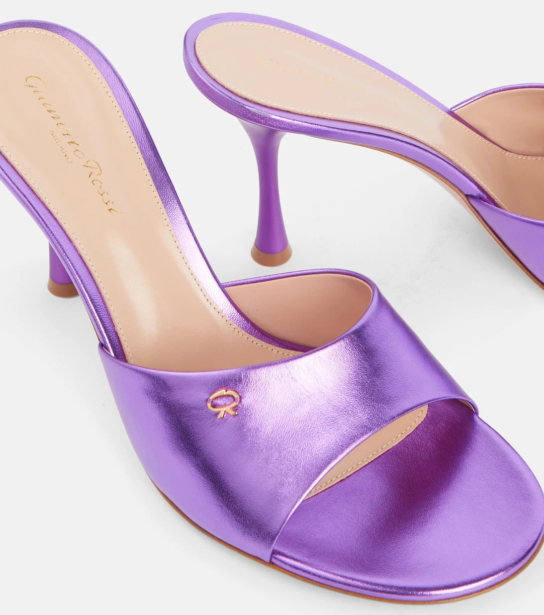 Gianvito Rossi - Logo metallic leather mules