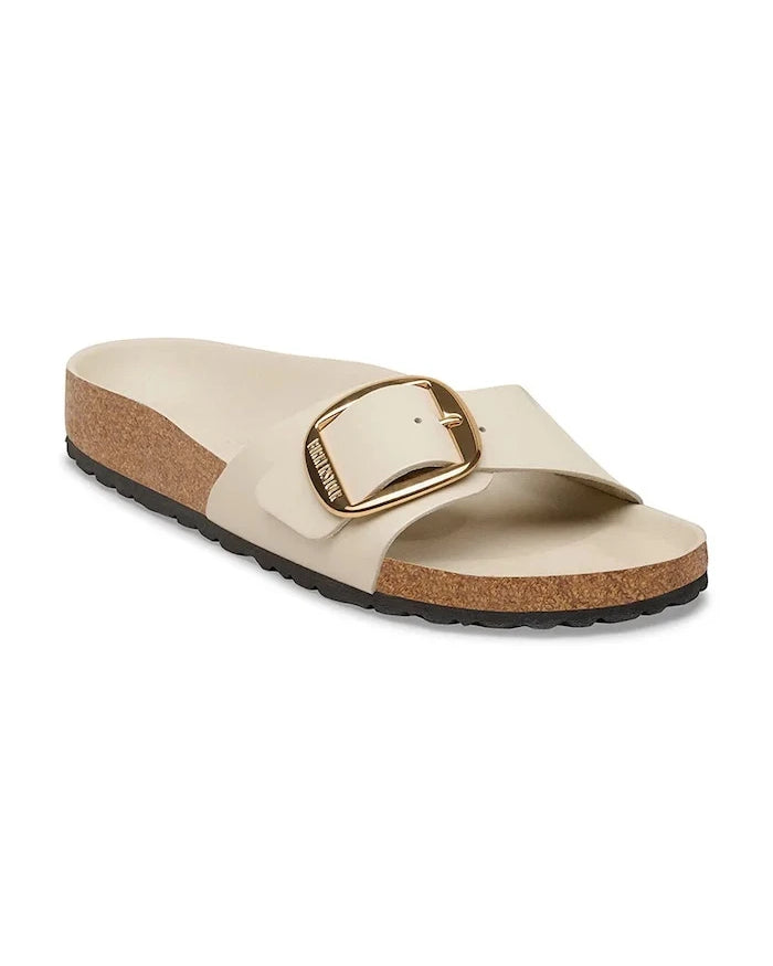 Birkenstock düz tabanlı kadın deri terlik Madrid Big Buckle