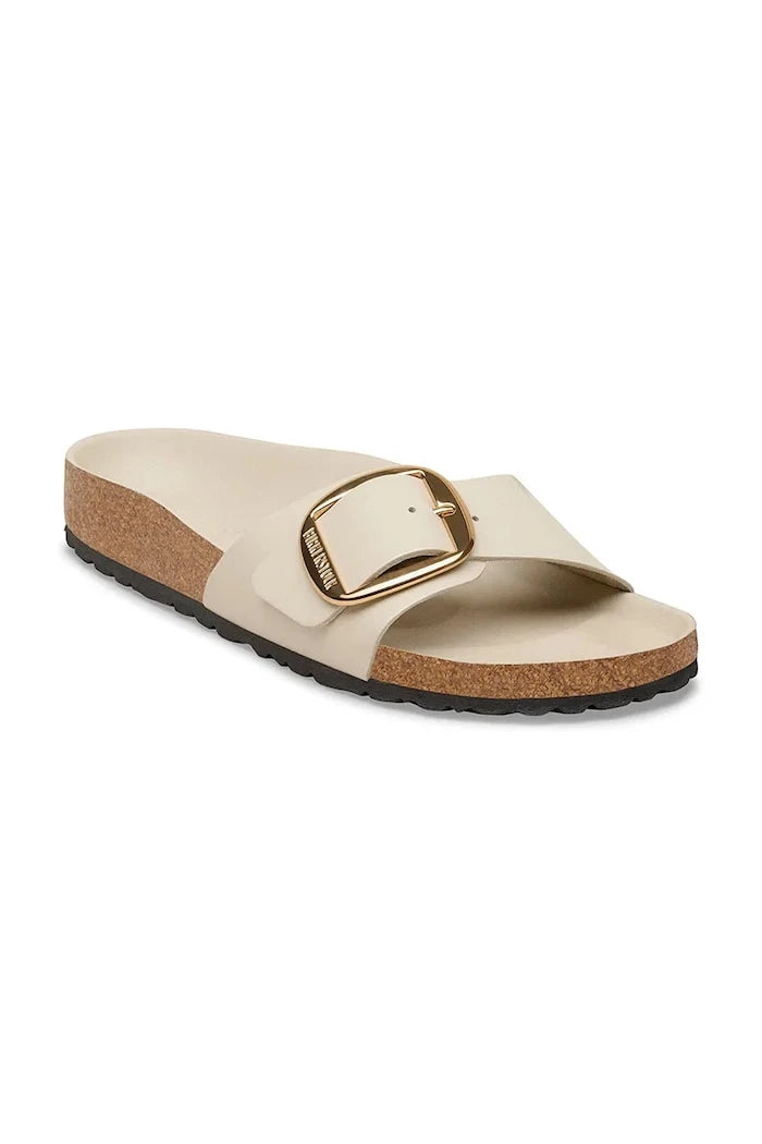 Birkenstock düz tabanlı kadın deri terlik Madrid Big Buckle