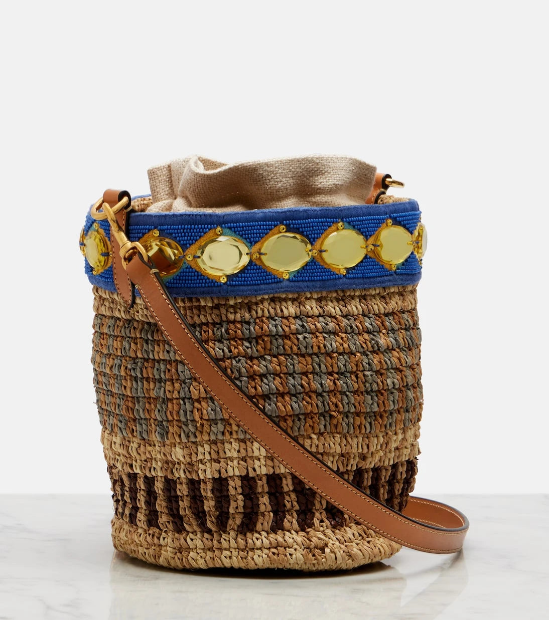 Valentino Garavani - VLogo Small embellished raffia-effect bucket bag