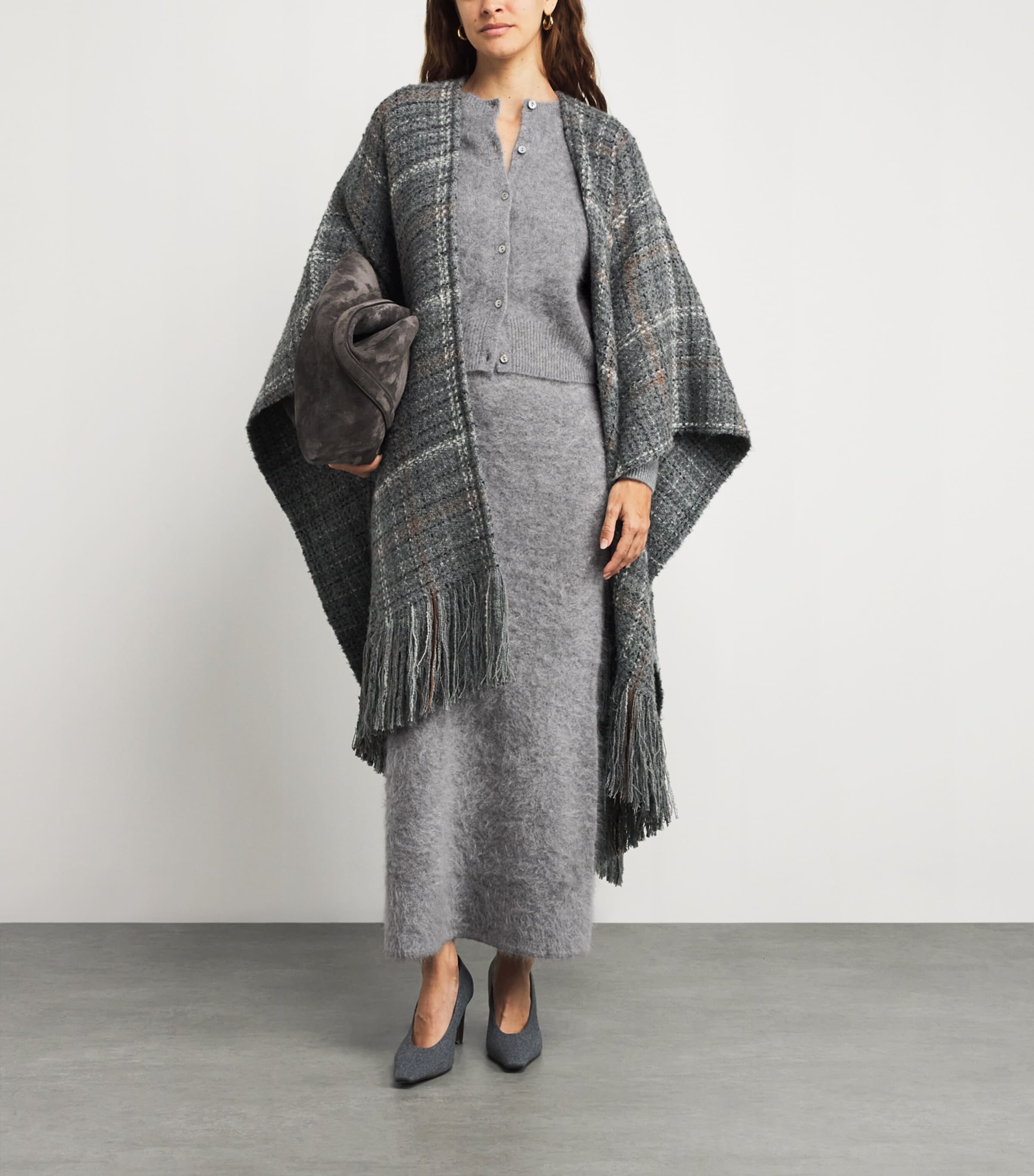 Grey Brushed Cashmere Umi Maxi Skirt