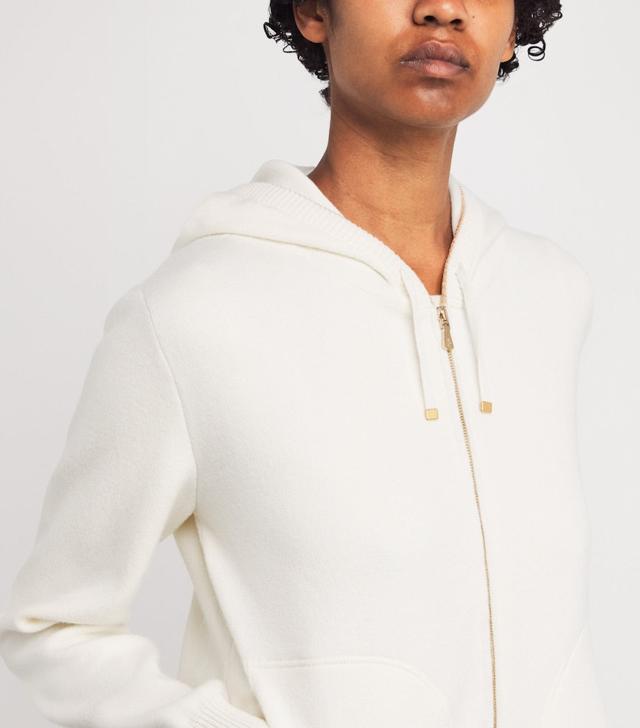 White Cashmere-Cotton Blend Zip-Up Hoodie
