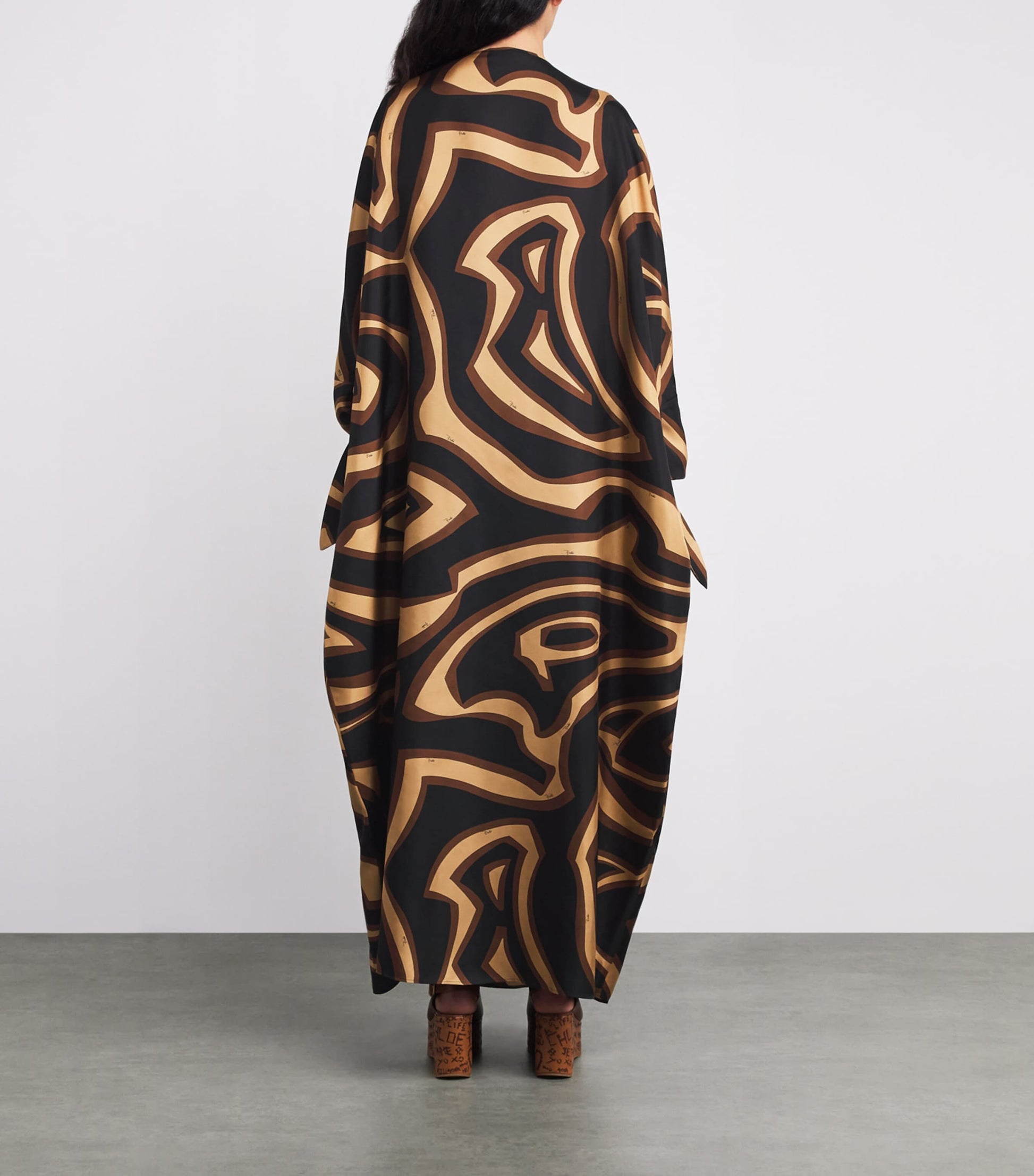 Brown Silk Labirinto Print Maxi Kaftan Dress