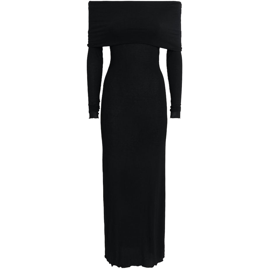 Skims Black Sheer Modal Off-The-Shoulder Maxi Dress