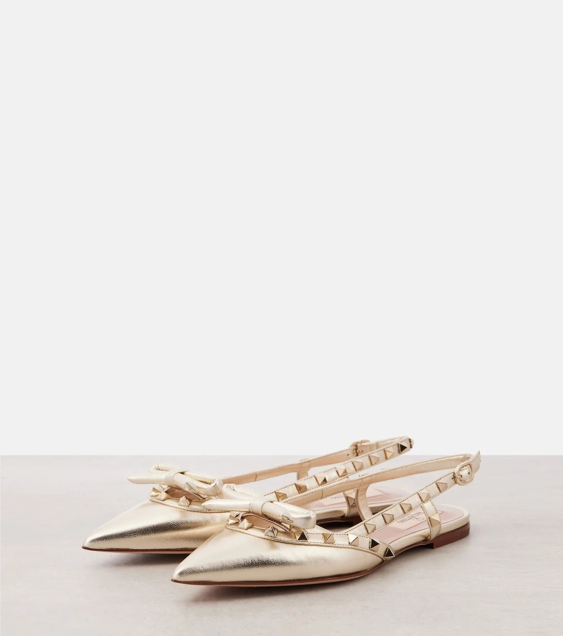 Valentino Garavani - Rockstud metallic leather slingback flats